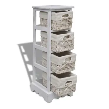 

vidaXL Wooden Storage Rack 4 Weaving Baskets White