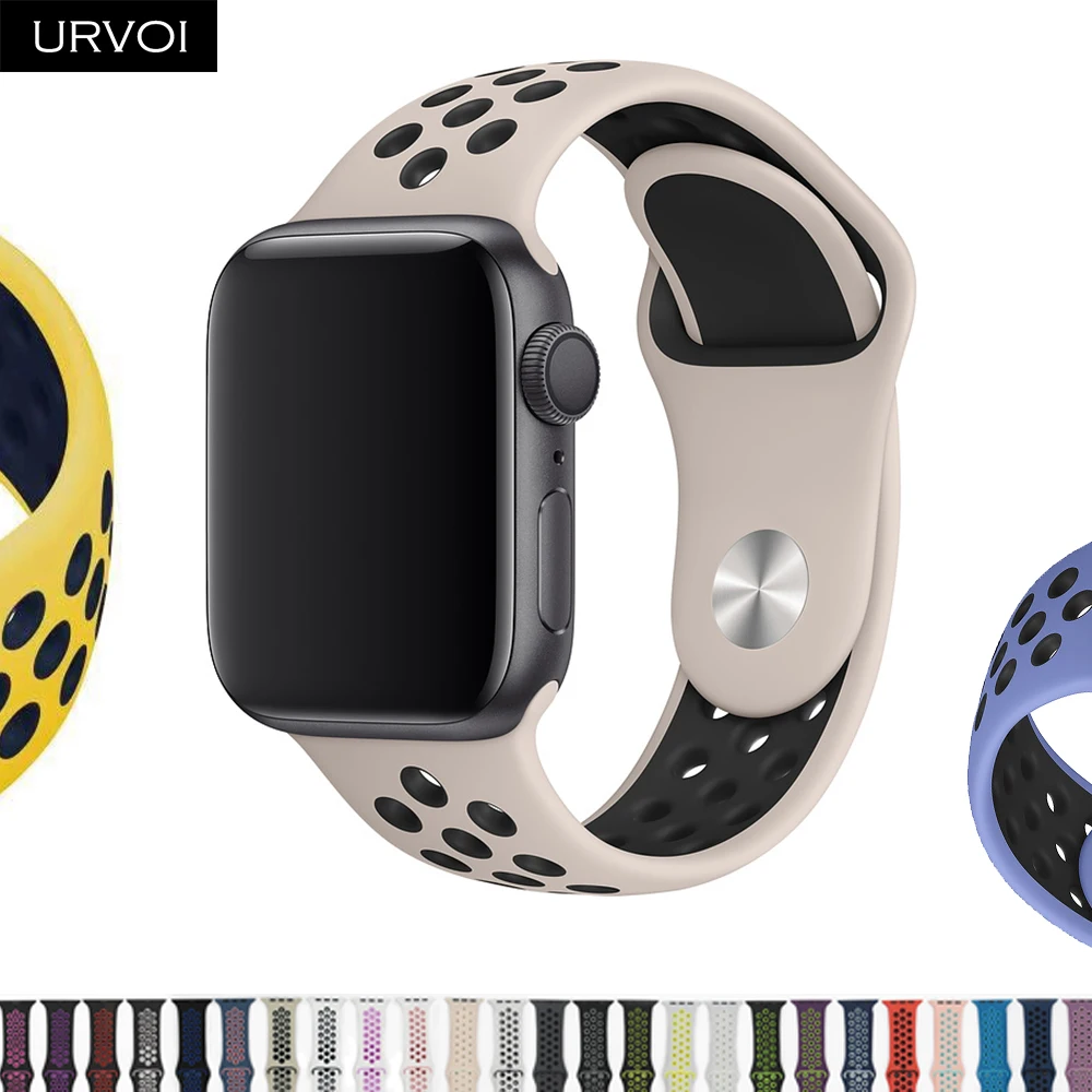 URVOI спортивный ремешок для Apple Watch Nike+ Серия 5 4 3 2 1 двойной цвет силиконовый ремешок для iwatch дышащие отверстия 38 40 42 44 мм