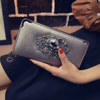 

2019 Fashion Women Wallets Purses Leather Ghost Head Wallets for Girl Money Punk Card Holder Female Wallets Ladies Clutch Bags