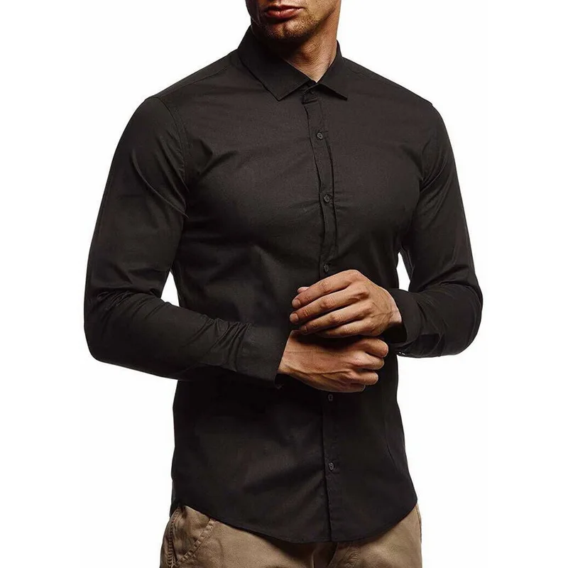 Vogue, мужские рубашки, Camisa Masculina, рубашка с длинным рукавом, мужская, Корейская, приталенная, дизайнерская, формальная, повседневная, Мужская одежда, рубашка, размер M-3XL - Цвет: black