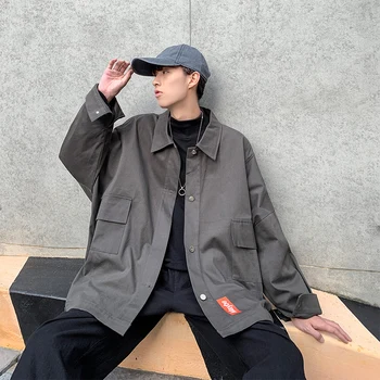 

Autumn New Tooling Jacket Men Fashion Solid Color Casual Multi-pocket Jacket Man Streetwear Wild Hip-hop Loose Bomber Jacket