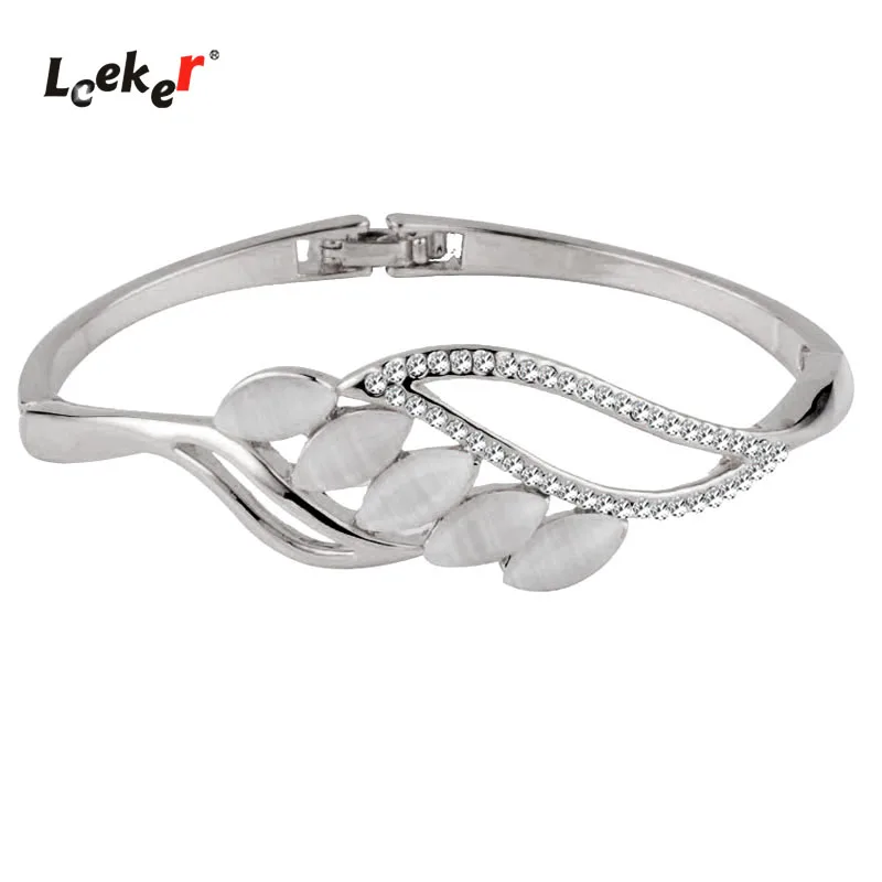 LEEKER Vintage Opal камень полый лист браслет на запястье для женщин розового цвета: золотистый серебристый Цвет