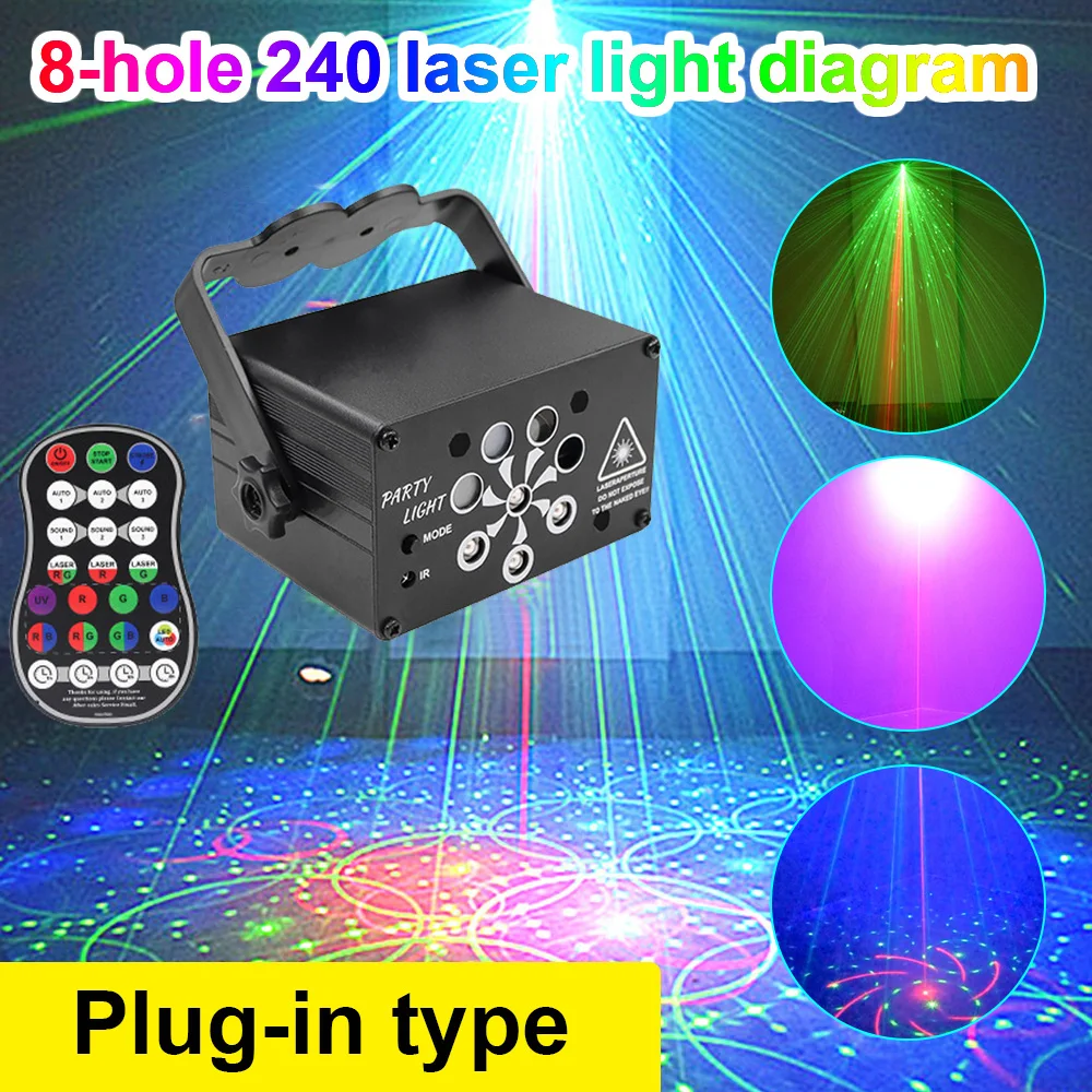 240 Patterns RGB Stage Light USB Voice Control Disco Light Party Show Laser Projector Effect Lamp for Home Party KTV