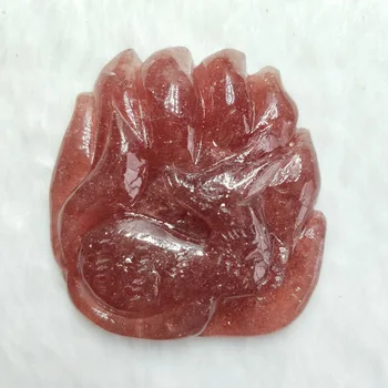 

Natural Stone Strawberry Crystal Carvings Nine-Tailed Fox Reiki Healing Quartz Fox Home Decoration