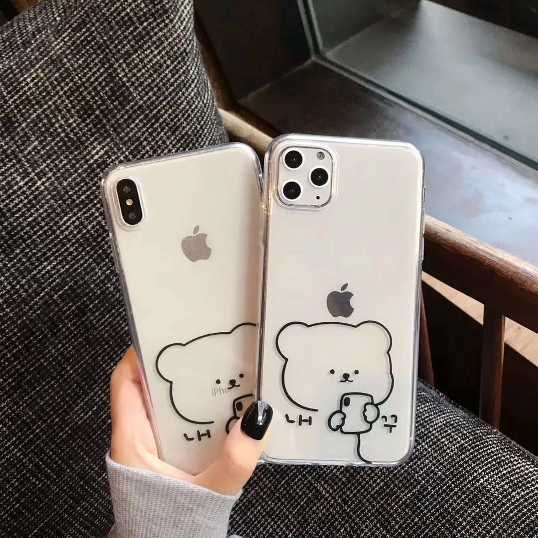 

New simple line bear cute pattern Phone case For iphone Xs 11 pro MAX XR X 6 6s 7 8 plus couple clear soft TPU back Cover Fundas