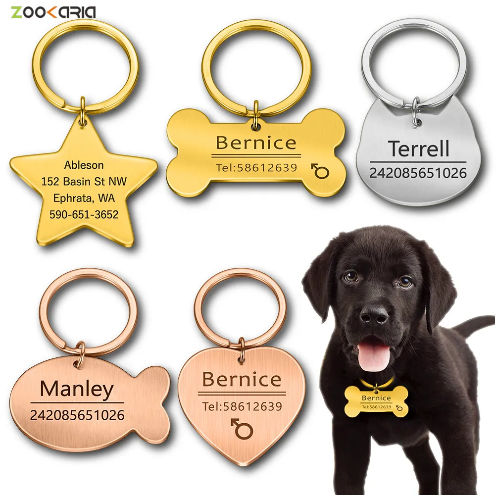 Llavero con chapa personalizada para identificación de mascotas y gatos, llavero con grabado de nombre de identificación de mascotas para Collar de cachorro y gato, accesorios para mascotas