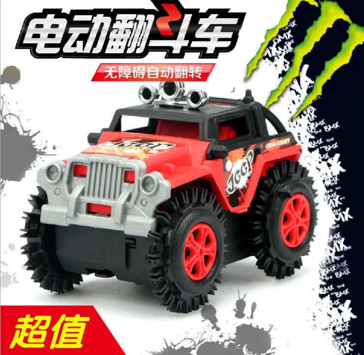 Children Electric Stunt Flipping Toy Car Case Barriers Will Somersault Small Car Cartoon Educational Dump Truck