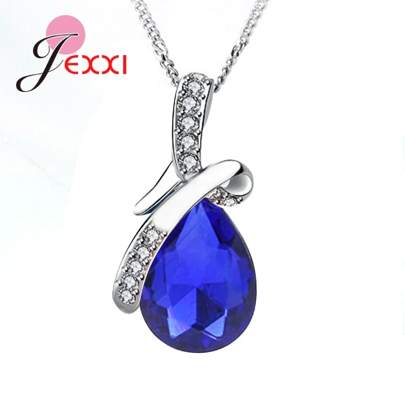 Pendant Necklace Silver Pendant 925 Sterling Silver Cubic Zirconia Waterdrop Multiple Color