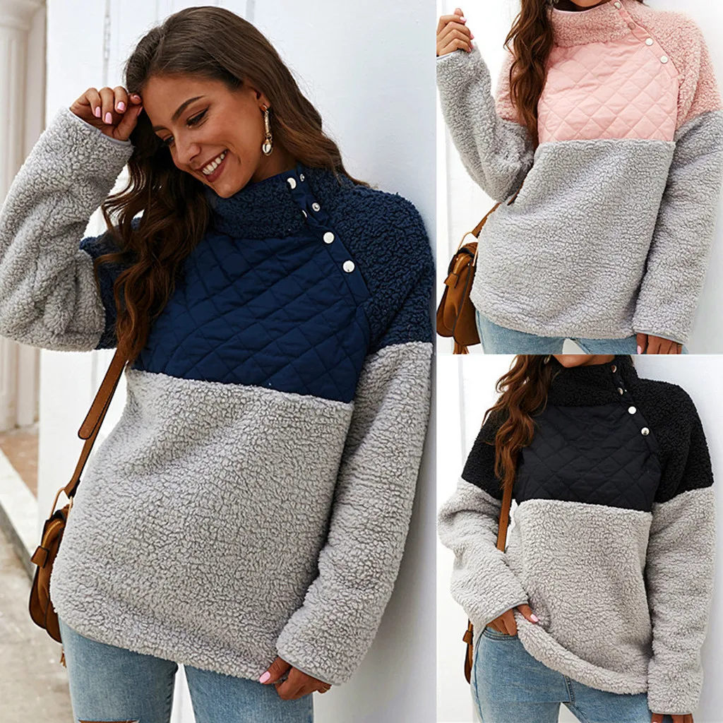 KLV/свитер Для женщин свитер женский Для женщин s теплый с длинными рукавами, пуговицами, геометрический узор, флисовый пуловер D4