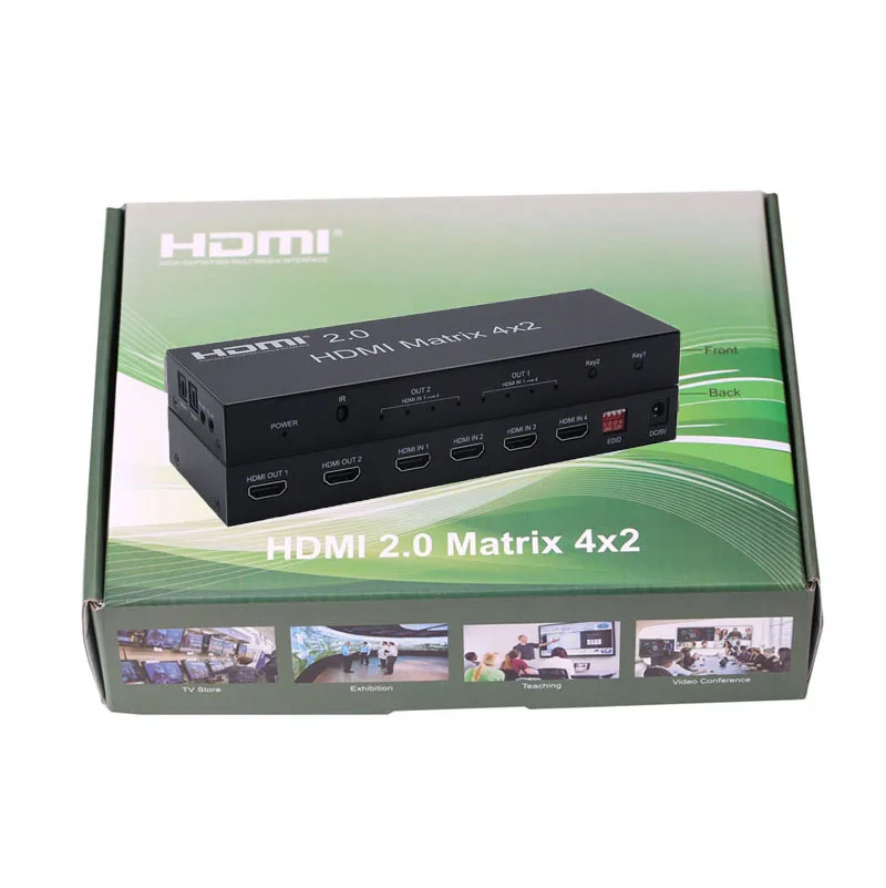 HDMI 2,0 True Matrix Scaler 4x2 4K 60 Гц HDMI видео переключатель сплиттер конвертер Поддержка двойной аудио выход оптический и стерео EDID 3D