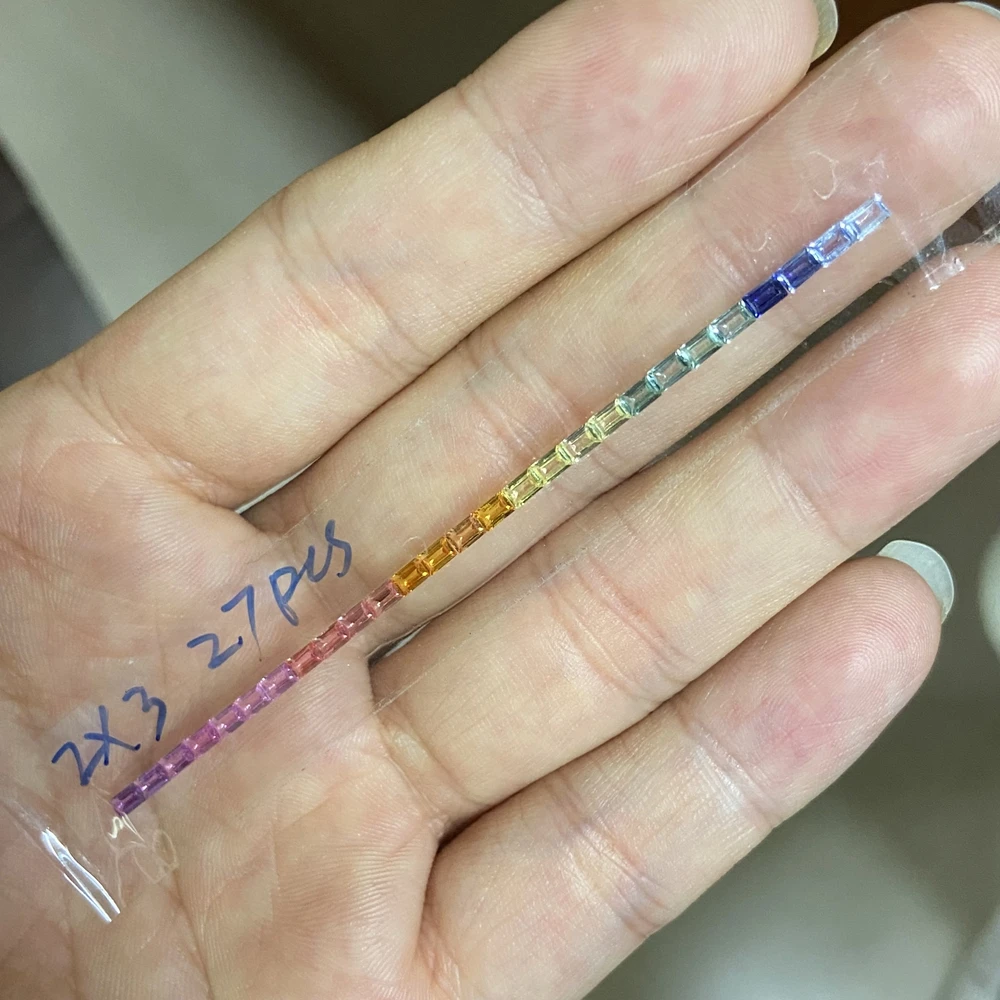 Meisidian 5A Quality 2x3mm Lab Gems Baguette Rainbow Sapphire Gemstnoe Fro Ring Making