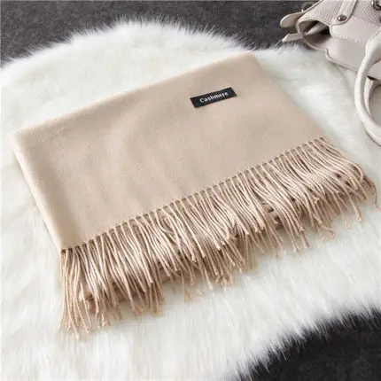 Роскошный бренд, однотонный кашемировый шарф, шарфы с кисточкой, длинный шарф для женщин, зимний теплый шарф, женский платок,, мужской шарф - Цвет: Khaki