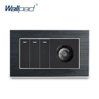 

3 Gang 2 Way Switch With LED Dimmer Wallpad Luxury Wall Light Switch Satin Metal Panel With Silver Border 146*86mm