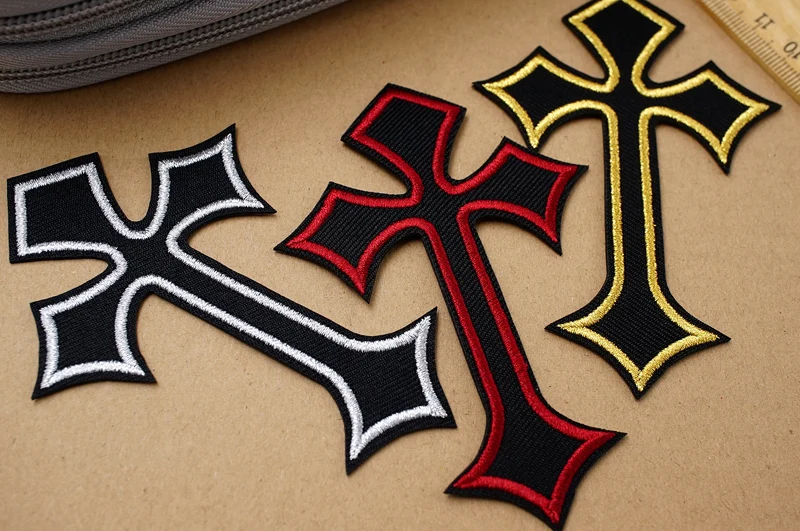 CROSS Embroidered Applique Patches Fabric Garment Apparel Clothing Accessories Embroidery Badges Red Yellow Gold Silver Blue