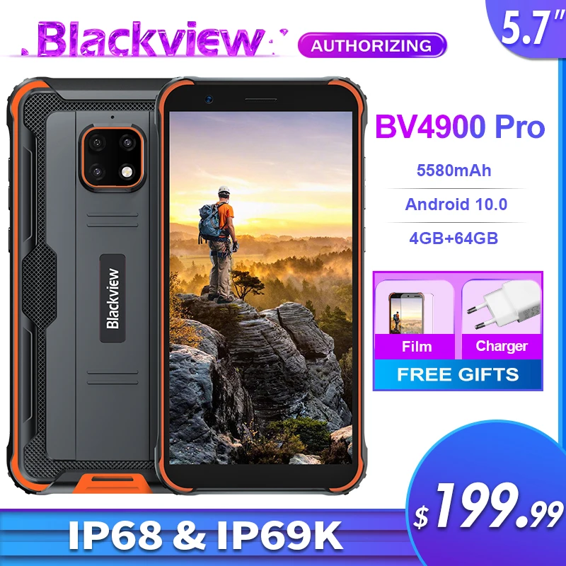 Blackview-teléfono inteligente BV4900 Pro, 4GB + 64GB, 5,7 ", IP68, resistente al agua, Octa Core, Android 10, 5580mAh, NFC, 4G