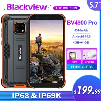 Blackview-teléfono inteligente BV4900 Pro, 4GB + 64GB, 5,7 ", IP68, resistente al agua, Octa Core, Android 10, 5580mAh, NFC, 4G