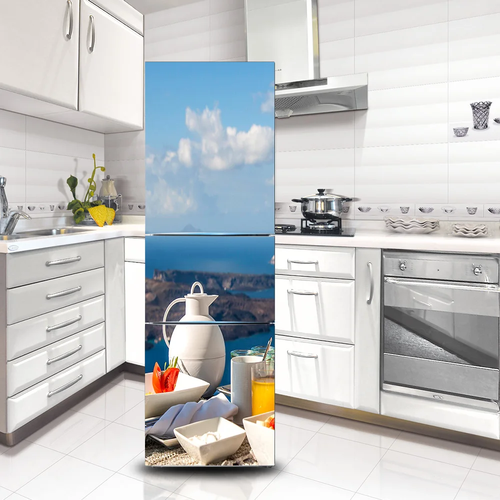 Новые креативные 3D Виниловые наклейки на холодильник декоративные наклейки s Кухня самоклеющиеся красивые обои с видом на море домашний Декор наклейки