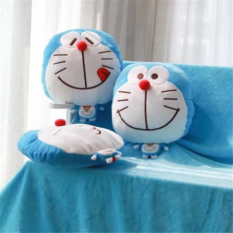 

Japanese cartoon Anime character cute blue cat plush toy pillow doll air conditioning cushion blanket