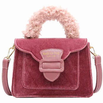 

European style Women Tote bag 2018 New Fashion Handbags High-quality Velvet Square bag Stitching Plush Portable Shoulder bag