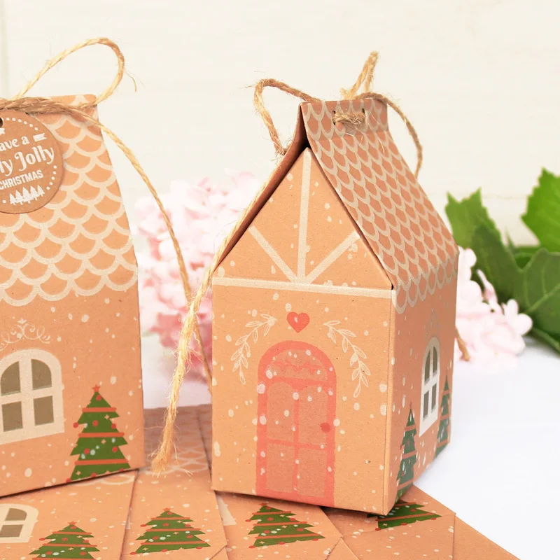 5 комплектов симпатичный в форме домика бумажная коробка для хранения Merry Christmas Kaft бумажная Подарочная коробка для украшения офисных канцелярских принадлежностей аксессуары для стола