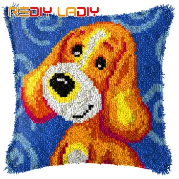

Latch Hook Cushion Cover Dog & Cat DIY Crocheting Yarn Pillow Case Printed Canvas Crochet Arts & Crafts 43x43cm Sofa Bed Pillow