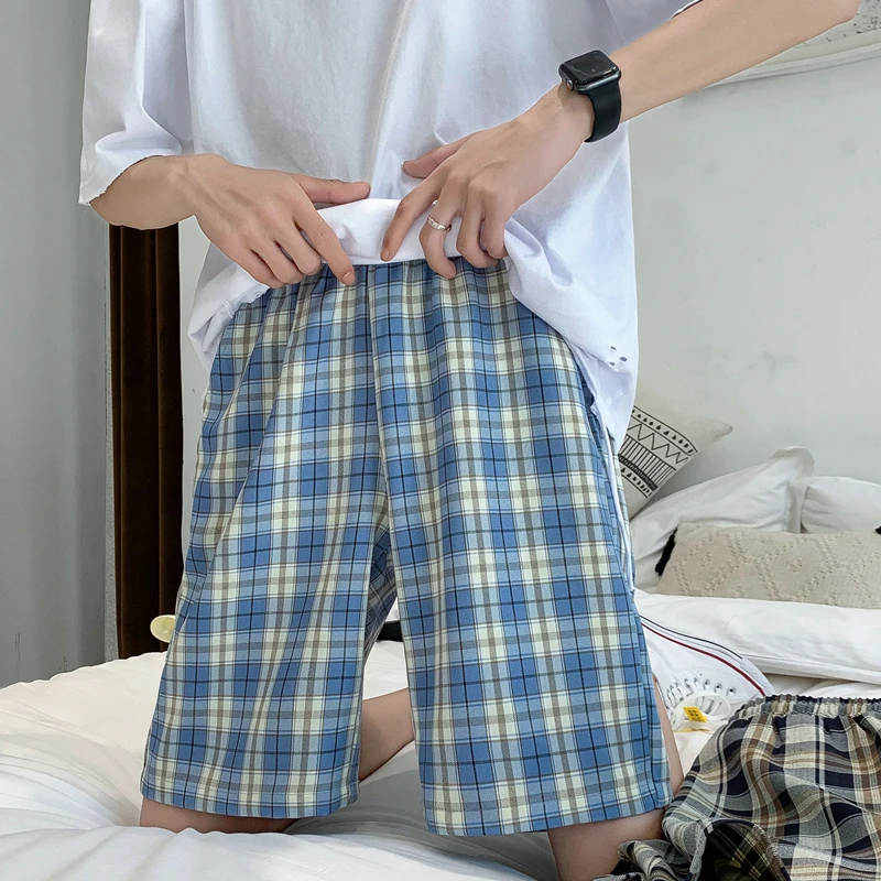 

Summer Plaid Shorts Men's Fashion Contrast Color Elastic Waist Casual Shorts Men Streetwear Loose Hawaiian Beach Pants S-2XL