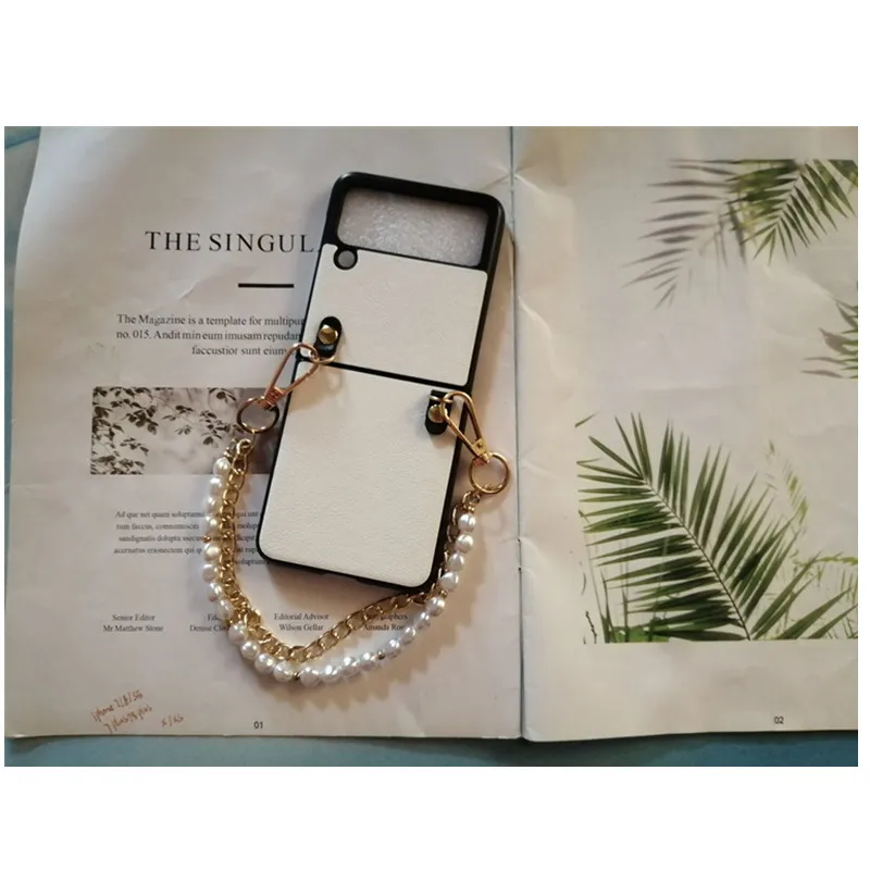 Luxury Fashion Cute Flower Stand Pearl Crossbody Strap Chain Leather Case For Samsung Galaxy Z Flip 5G Z Flip3 Capa Fundas Flip4 galaxy z flip3 5g case