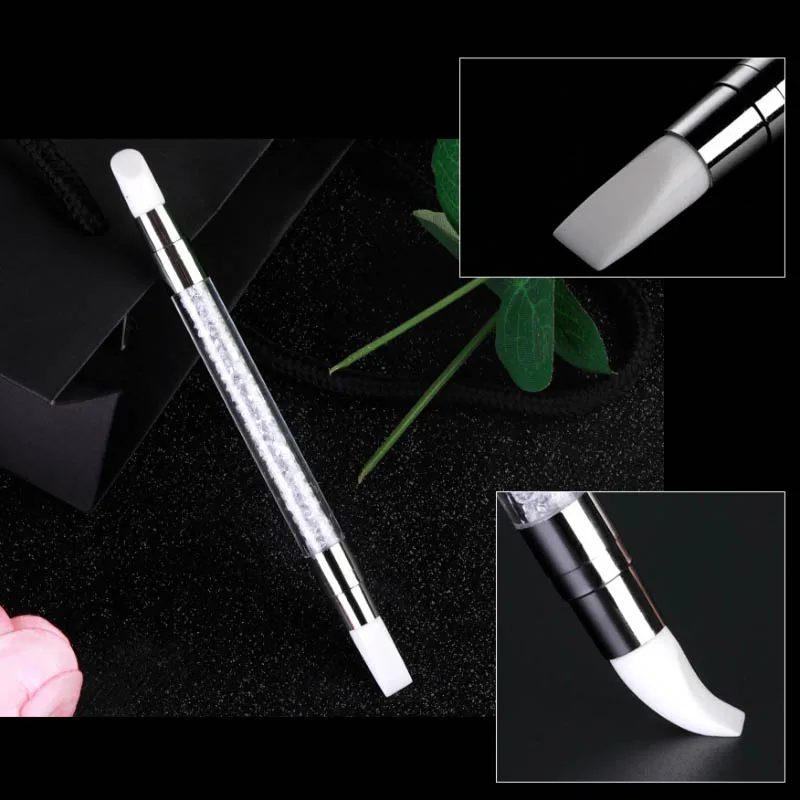 Dual-ended Silicone nail art brush Sculpture Pen 2 Way 3D Carving Powder Manicure Dotting Brush Tool pinceles para acrilico unas