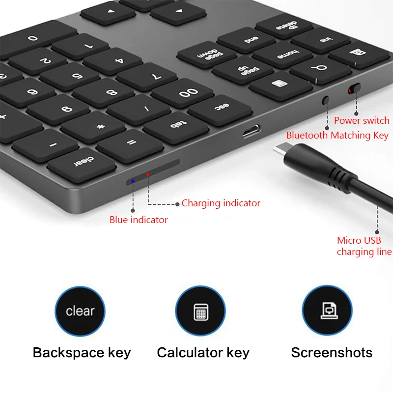 Беспроводная цифровая мини клавиатура с 34 клавишами Bluetooth цифрами и для Windows ПК IOS