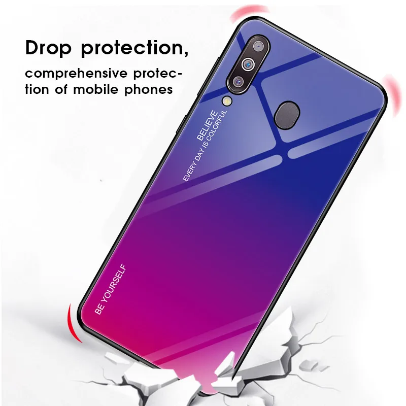 Градиент закаленное Стекло чехол для телефона для samsung Galaxy A10 A20 A20E A30 A40 A50 A70 M20 A6 A8 A7 J4 J6 плюс A9 чехол