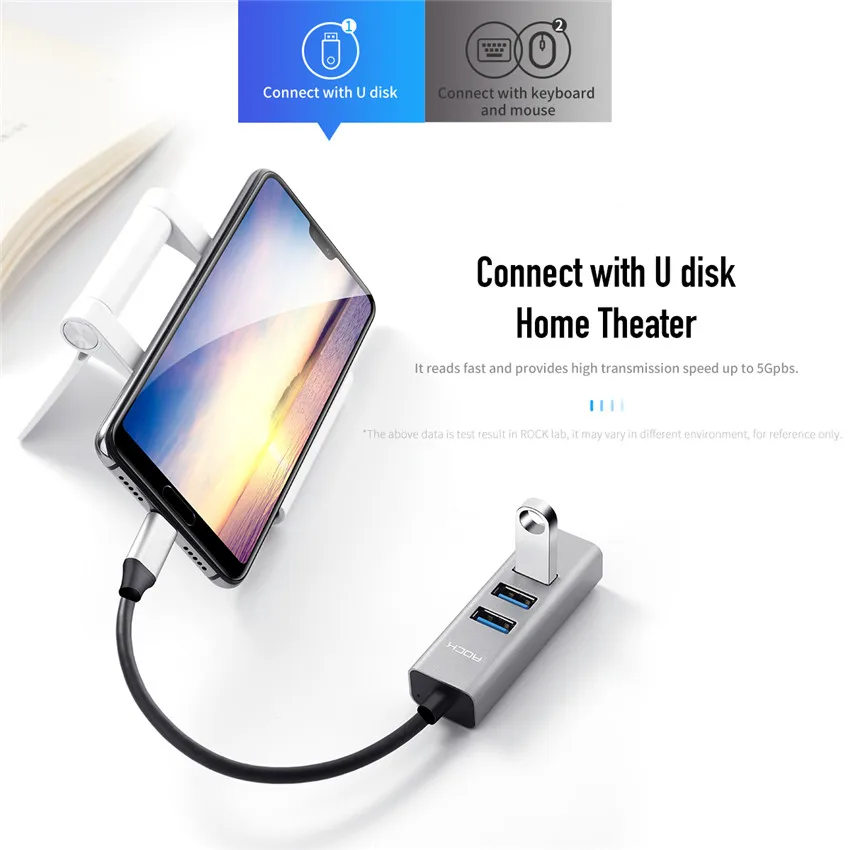 ROCK 4 порта USB концентратор type C разветвитель для Macbook-imac Pro-PC Аксессуары для ноутбуков хаб на зажиме для huawei P30 Xiaomi 9