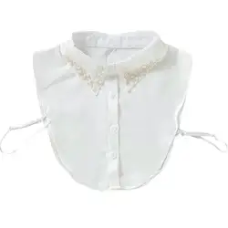 Для женщин искусственный жемчуг Бисер Украшенные остроконечный отворот шифон ложный воротник съемный на пуговицах половина-рубашка
