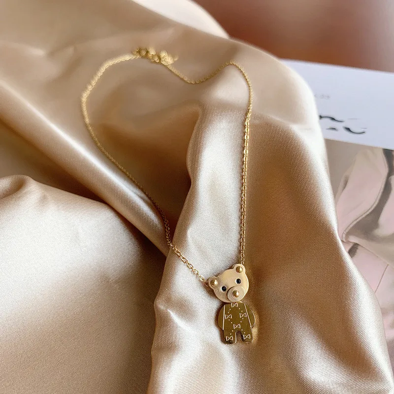 Женское колье из нержавеющей стали с подвеской в виде медведя корейская мода
