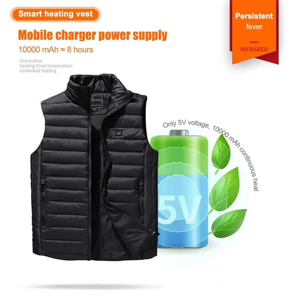  USB Heated Vest Men Winter Electrical Heated Sleevless Jacket Travel Heating Vest Outdoor Waistcoat