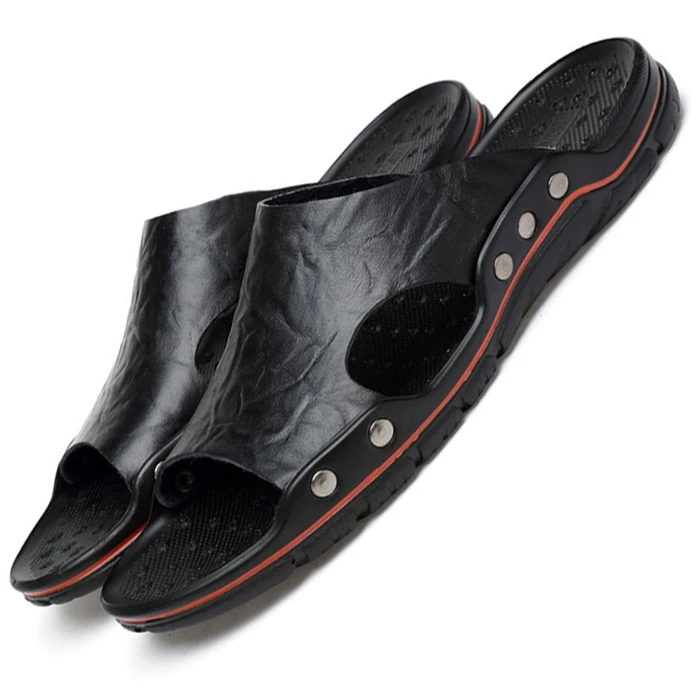 Summer Mens Slippers Genuine Leather Slippers Sandals Luxury Classic Leather Original Mens Flip Flops Outdoor Mens Slippers