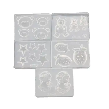 

5Pcs Small Size Cute Bear Strawberry Beauty Head Keychains Silicone Resin Mold