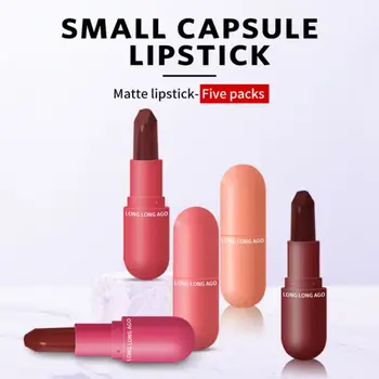 

5pcs Capsule-shape Lipstick Velvet Lipstick Long Lasting Non-stick Cup Matte Lipstick Moisturizing Lips Makeup Set