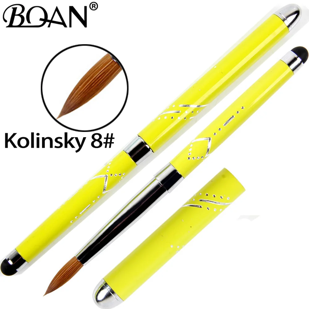 Bqan 1pcs 100 Kolinsky 8 Nail Brush Screen Touch Design Yellow Metal