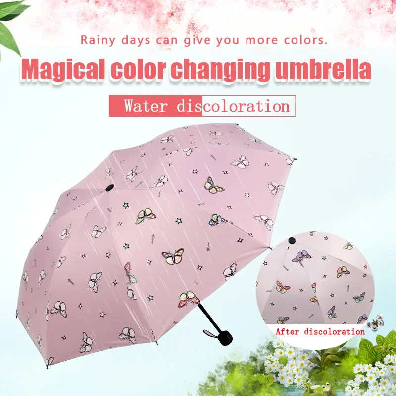 Creativo cambio de agua de Color linda mariposa triple protección UV lluvia viaje paraguas mágico bolsa paraguas Festival | - AliExpress