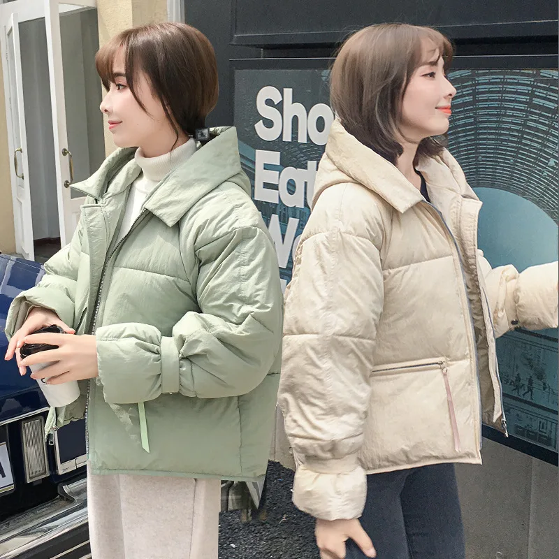 Модная женская новинка зима han edition из хлопка короткий топ с капюшоном для отдыха женский студенческий пуховик с хлопковой подкладкой пальто