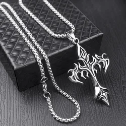 HNSP Goth Flame Cross Pendant Stainless Steel Chain Necklace For Men Women Gothic Jewelry Accessory
