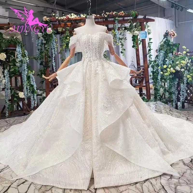 Aijingyuドレスオーストラリアスリーブ米国トルコ最高bridalsと花嫁のためのレースの花嫁のウェディングドレスリアル画像 Aliexpress Weddings Events