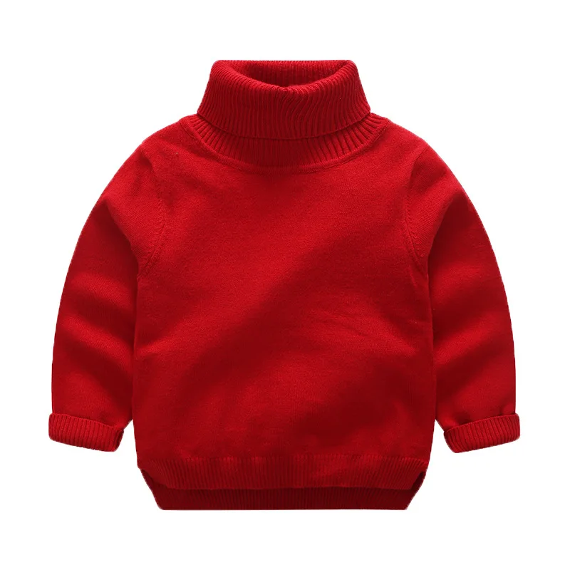 Kids' Sweater BOY'S Autumn And Winter New Style Women's High Collar Childrenswear Korean-style Solid Color Base Sweater