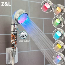 Z & L-boquilla de ducha Led para baño con botón de parada, Sensor de temperatura de lluvia, iones negativos, cabezal de ducha con filtro de mano de alta presión