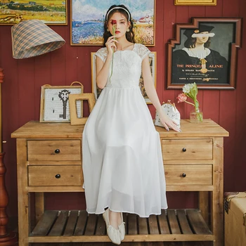 

summer Women Vintage Lace Patchwork Chiffon Dress Floral Embroidery Sexy Long Maxi Holiday Party Dress Vestidos Robe Femme