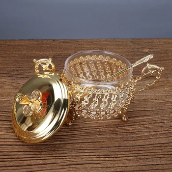 

European Kitchen Bottle Glass Pot Seasoning Sugar Seasoning Box Seasoning Bottle Glass Alloy