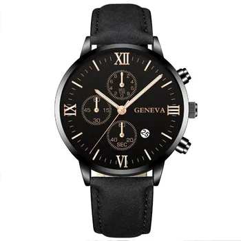 

Men Watch Wormhole Business Quanz Watch Date Clock Leather Watch Band Men Wristwatch Relogio Masculino for Valentine's Day