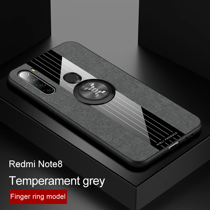 Тканевый комбинированный чехол для телефона для Redmi Note 5 7 8 Pro, ультратонкая задняя крышка с кольцом-держателем для Xiaomi 6X8 9Se, Влагостойкий Чехол - Цвет: Grey With holder