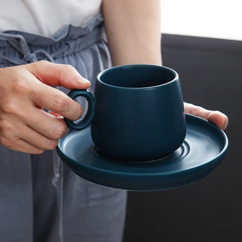 

Japanese Art Retro Ceramic Matte Coffee Cup and Saucer 270ml Simple Household Couple Mug Luxury Afternoon Tea Tea Cup with Tray