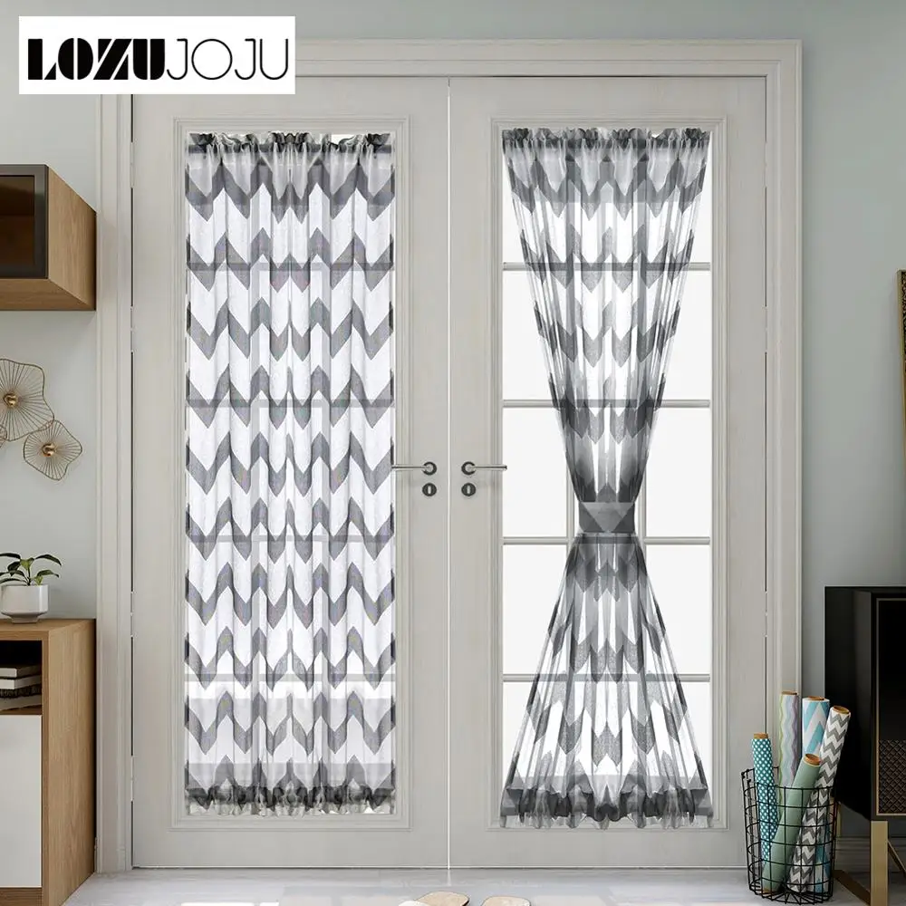 LOZUJOJU 1 Piece Door Curtains Rod Pocket Type Wavy Stripes Jacquard Home Decor Modern Tulle Design Kitchen Bedroom All Match | Дом и сад